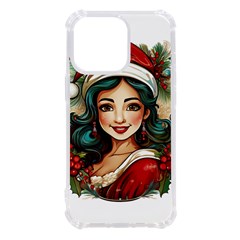 Young Woman With Santa Claus Clothes Isolated Illustration Wb Iphone 13 Pro Tpu Uv Print Case