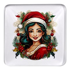 Young Woman With Santa Claus Clothes Isolated Illustration Wb Square Glass Fridge Magnet (4 Pack) by dflcprintsclothing