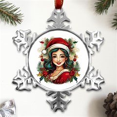 Young Woman With Santa Claus Clothes Isolated Illustration Wb Metal Small Snowflake Ornament by dflcprintsclothing