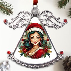 Young Woman With Santa Claus Clothes Isolated Illustration Wb Metal Angel With Crystal Ornament by dflcprintsclothing