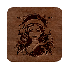 Young Woman With Santa Claus Clothes Isolated Illustration Wb Square Wood Guitar Pick Holder Case And Picks Set by dflcprintsclothing