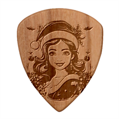 Young Woman With Santa Claus Clothes Isolated Illustration Wb Wood Guitar Pick (set Of 10) by dflcprintsclothing