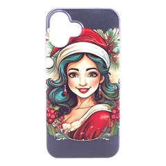 Young Woman With Santa Claus Clothes Isolated Illustration Wb Iphone 16 Plus Black Uv Print Pc Hardshell Case by dflcprintsclothing