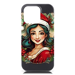 Young Woman With Santa Claus Clothes Isolated Illustration Wb Iphone 16 Pro Max Black Uv Print Pc Hardshell Case by dflcprintsclothing