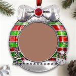 Mocha Mousse Hex Code #a47864 Metal X Mas Ribbon With Red Crystal Round Ornament Front