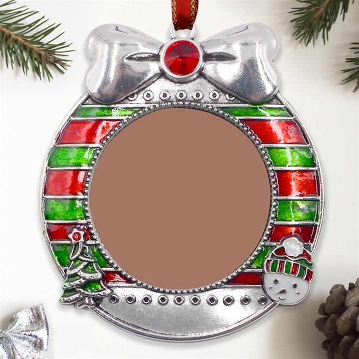 Mocha Mousse Hex Code #a47864 Metal X Mas Ribbon With Red Crystal Round Ornament