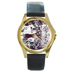 Marina Paper Cut Round Gold Metal Watch