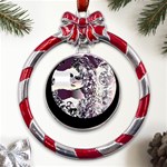 Marina Paper Cut Metal Red Ribbon Round Ornament Front