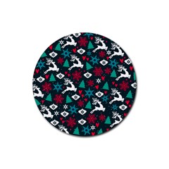 Holiday Season Pattern December Happy Holidays Merry Christmas Winter Family Festive New Year Rubber Coaster (round)