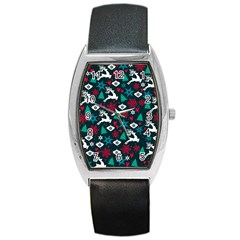 Holiday Season Pattern December Happy Holidays Merry Christmas Winter Family Festive New Year Barrel Style Metal Watch