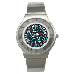 Holiday Season Pattern December Happy Holidays Merry Christmas Winter Family Festive New Year Stainless Steel Watch