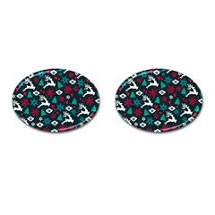 Holiday Season Pattern December Happy Holidays Merry Christmas Winter Family Festive New Year Cufflinks (oval)