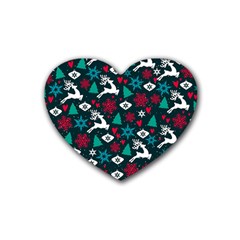 Holiday Season Pattern December Happy Holidays Merry Christmas Winter Family Festive New Year Rubber Heart Coaster (4 Pack)