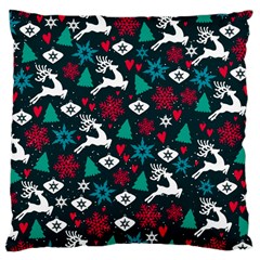 Holiday Season Pattern December Happy Holidays Merry Christmas Winter Family Festive New Year Large Cushion Case (one Side) by Maspions