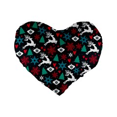 Holiday Season Pattern December Happy Holidays Merry Christmas Winter Family Festive New Year Standard 16  Premium Heart Shape Cushions by Maspions