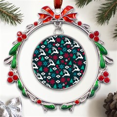 Holiday Season Pattern December Happy Holidays Merry Christmas Winter Family Festive New Year Metal X mas Wreath Ribbon Ornament