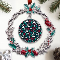 Holiday Season Pattern December Happy Holidays Merry Christmas Winter Family Festive New Year Metal X mas Wreath Holly Leaf Ornament