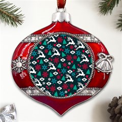 Holiday Season Pattern December Happy Holidays Merry Christmas Winter Family Festive New Year Metal Snowflake And Bell Red Ornament