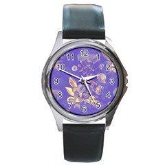 Flower Petal Bouquet Stem Floral Pattern Round Metal Watch