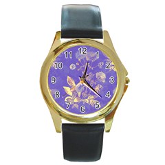 Flower Petal Bouquet Stem Floral Pattern Round Gold Metal Watch