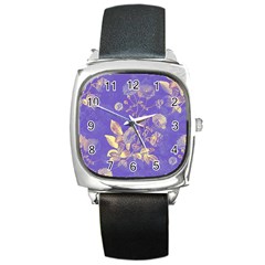 Flower Petal Bouquet Stem Floral Pattern Square Metal Watch