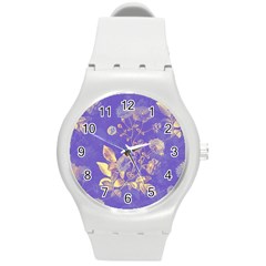 Flower Petal Bouquet Stem Floral Pattern Round Plastic Sport Watch (m)