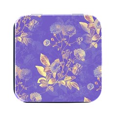 Flower Petal Bouquet Stem Floral Pattern Square Metal Box (black)