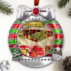 Collage Metal X mas Ribbon With Red Crystal Round Ornament