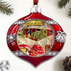 Collage Metal Snowflake And Bell Red Ornament