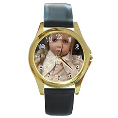 Amber Round Gold Metal Watch