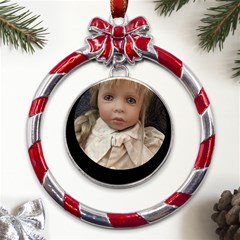 Amber Metal Red Ribbon Round Ornament