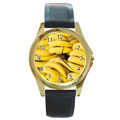 Bananas, Macro, Fruits, Ripe Bananas Round Gold Metal Watch