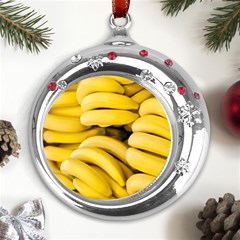 Bananas, Macro, Fruits, Ripe Bananas Metal Snowflake Red Crystal Round Ornament by kyorashop23