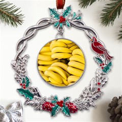 Bananas, Macro, Fruits, Ripe Bananas Metal X mas Wreath Holly Leaf Ornament by kyorashop23