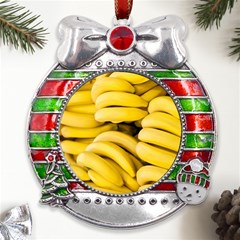 Bananas, Macro, Fruits, Ripe Bananas Metal X mas Ribbon With Red Crystal Round Ornament by kyorashop23