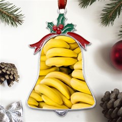 Bananas, Macro, Fruits, Ripe Bananas Metal Holly Leaf Bell Ornament