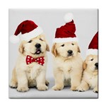 Christmas Puppies, Santa, Craciun, Christmas, Funny, Hat, Puppy, Red Tile Coaster Front