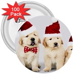 Christmas Puppies, Santa, Craciun, Christmas, Funny, Hat, Puppy, Red 3  Buttons (100 pack)  Front