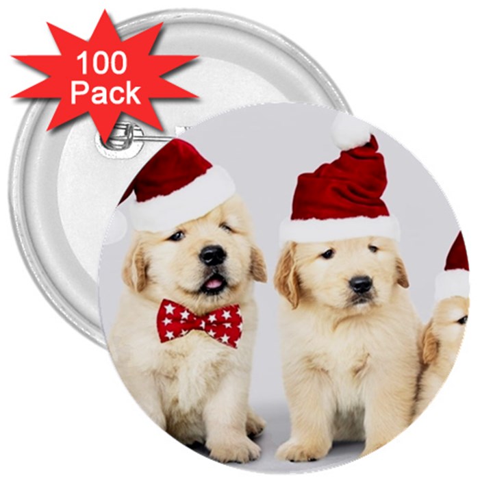 Christmas Puppies, Santa, Craciun, Christmas, Funny, Hat, Puppy, Red 3  Buttons (100 pack) 