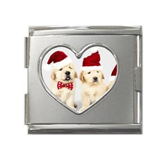 Christmas Puppies, Santa, Craciun, Christmas, Funny, Hat, Puppy, Red Mega Link Heart Italian Charm (18mm) by kyorashop23