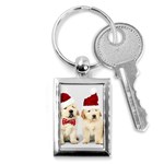 Christmas Puppies, Santa, Craciun, Christmas, Funny, Hat, Puppy, Red Key Chain (Rectangle) Front