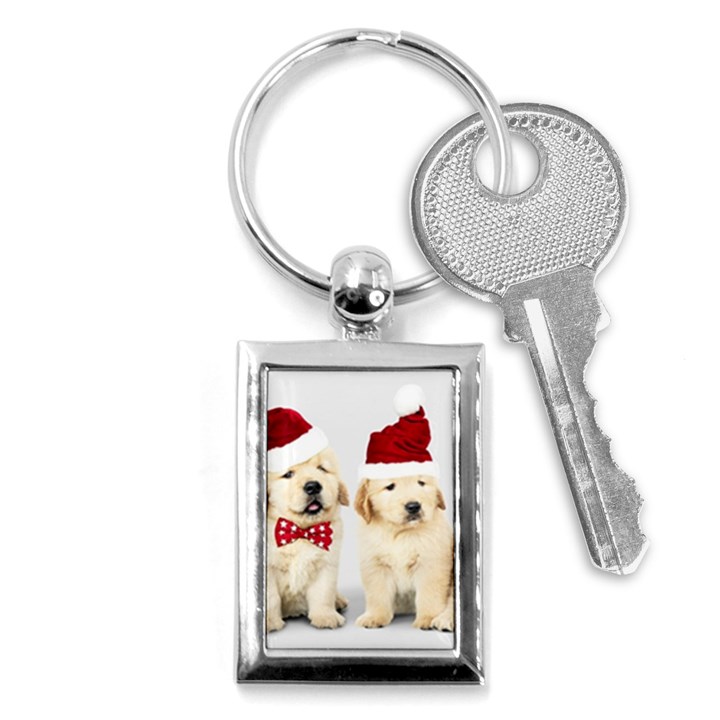 Christmas Puppies, Santa, Craciun, Christmas, Funny, Hat, Puppy, Red Key Chain (Rectangle)