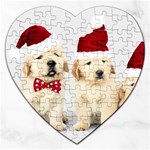 Christmas Puppies, Santa, Craciun, Christmas, Funny, Hat, Puppy, Red Jigsaw Puzzle (Heart) Front