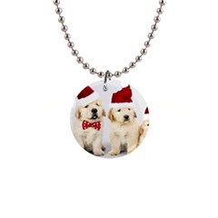 Christmas Puppies, Santa, Craciun, Christmas, Funny, Hat, Puppy, Red 1  Button Necklace