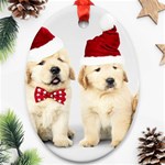 Christmas Puppies, Santa, Craciun, Christmas, Funny, Hat, Puppy, Red Oval Ornament (Two Sides) Front