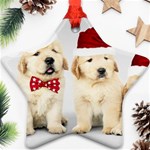 Christmas Puppies, Santa, Craciun, Christmas, Funny, Hat, Puppy, Red Star Ornament (Two Sides) Front