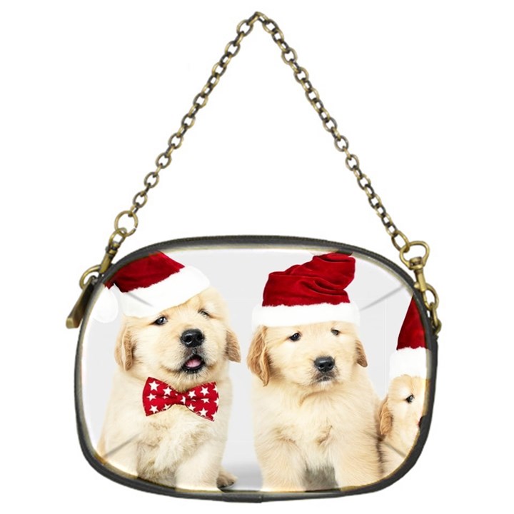 Christmas Puppies, Santa, Craciun, Christmas, Funny, Hat, Puppy, Red Chain Purse (One Side)