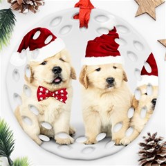 Christmas Puppies, Santa, Craciun, Christmas, Funny, Hat, Puppy, Red Round Filigree Ornament (two Sides)