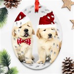 Christmas Puppies, Santa, Craciun, Christmas, Funny, Hat, Puppy, Red Ornament (Oval Filigree) Front