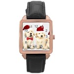 Christmas Puppies, Santa, Craciun, Christmas, Funny, Hat, Puppy, Red Rose Gold Leather Watch  Front